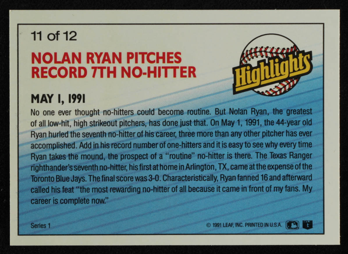 Nolan Ryan 1992 Donruss #154 HL at PristineAuction.com Nolan Ryan 1992 Donruss #154 HL at PristineAuction.com