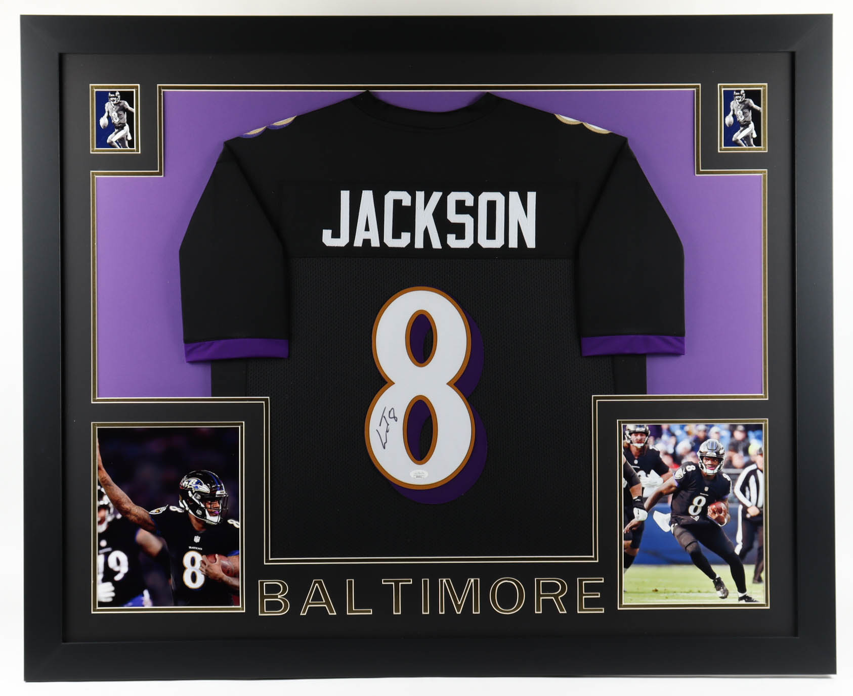 Lamar Jackson Signed 35x43 Custom Framed Jersey Display (JSA Hologram) at PristineAuction.com Lamar Jackson Signed 35x43 Custom Framed Jersey Display (JSA Hologram) at PristineAuction.com