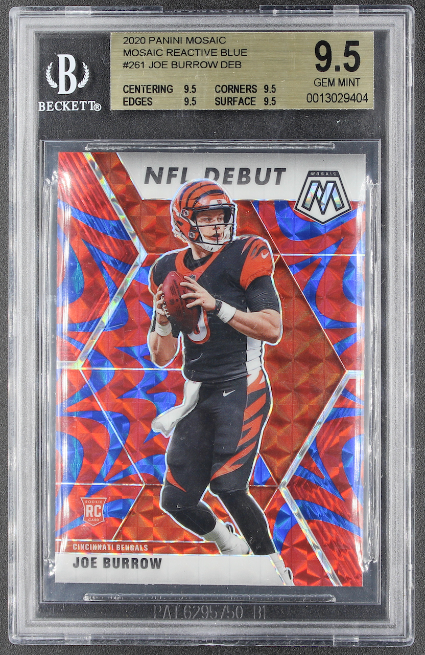 Joe Burrow 2020 Panini Mosaic #261 DEB Mosaic Reactive Blue RC (BGS 9.5) at PristineAuction.com Joe Burrow 2020 Panini Mosaic #261 DEB Mosaic Reactive Blue RC (BGS 9.5) at PristineAuction.com