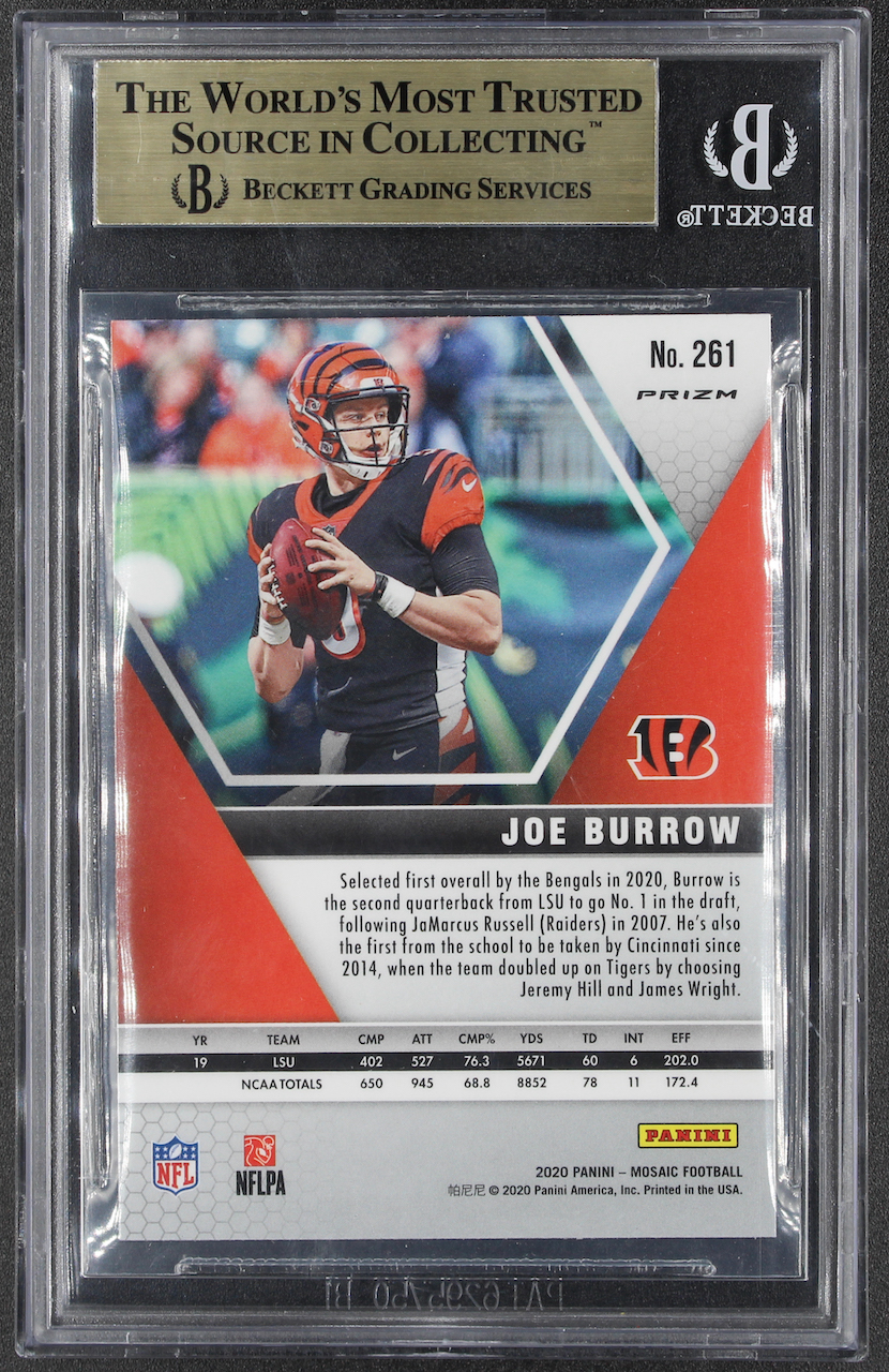 Joe Burrow 2020 Panini Mosaic #261 DEB Mosaic Reactive Blue RC (BGS 9.5) at PristineAuction.com Joe Burrow 2020 Panini Mosaic #261 DEB Mosaic Reactive Blue RC (BGS 9.5) at PristineAuction.com