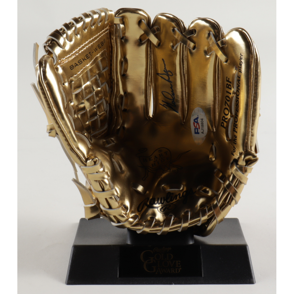Nolan Ryan Signed Rawlings Mini Gold Glove Award with Display Stand