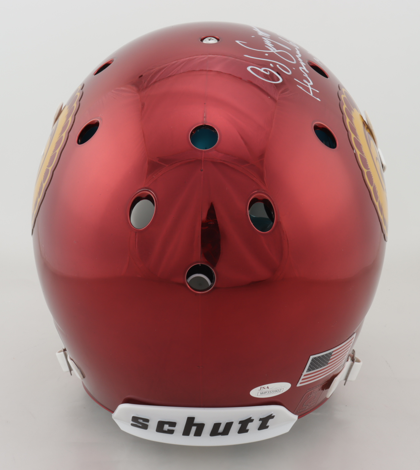 O.J. Simpson Signed USC Trojans Full-Size Authentic On-Field Chrome Helmet Inscribed "Heisman '68" & "National Champs 67" (JSA COA) at PristineAuction.com O.J. Simpson Signed USC Trojans Full-Size Authentic On-Field Chrome Helmet Inscribed "Heisman '68" & "National Champs 67" (JSA COA) at PristineAuction.com