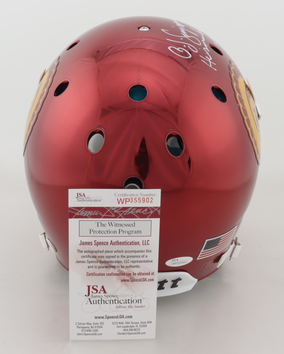 O.J. Simpson Signed USC Trojans Full-Size Authentic On-Field Chrome Helmet Inscribed "Heisman '68" & "National Champs 67" (JSA COA) at PristineAuction.com O.J. Simpson Signed USC Trojans Full-Size Authentic On-Field Chrome Helmet Inscribed "Heisman '68" & "National Champs 67" (JSA COA) at PristineAuction.com