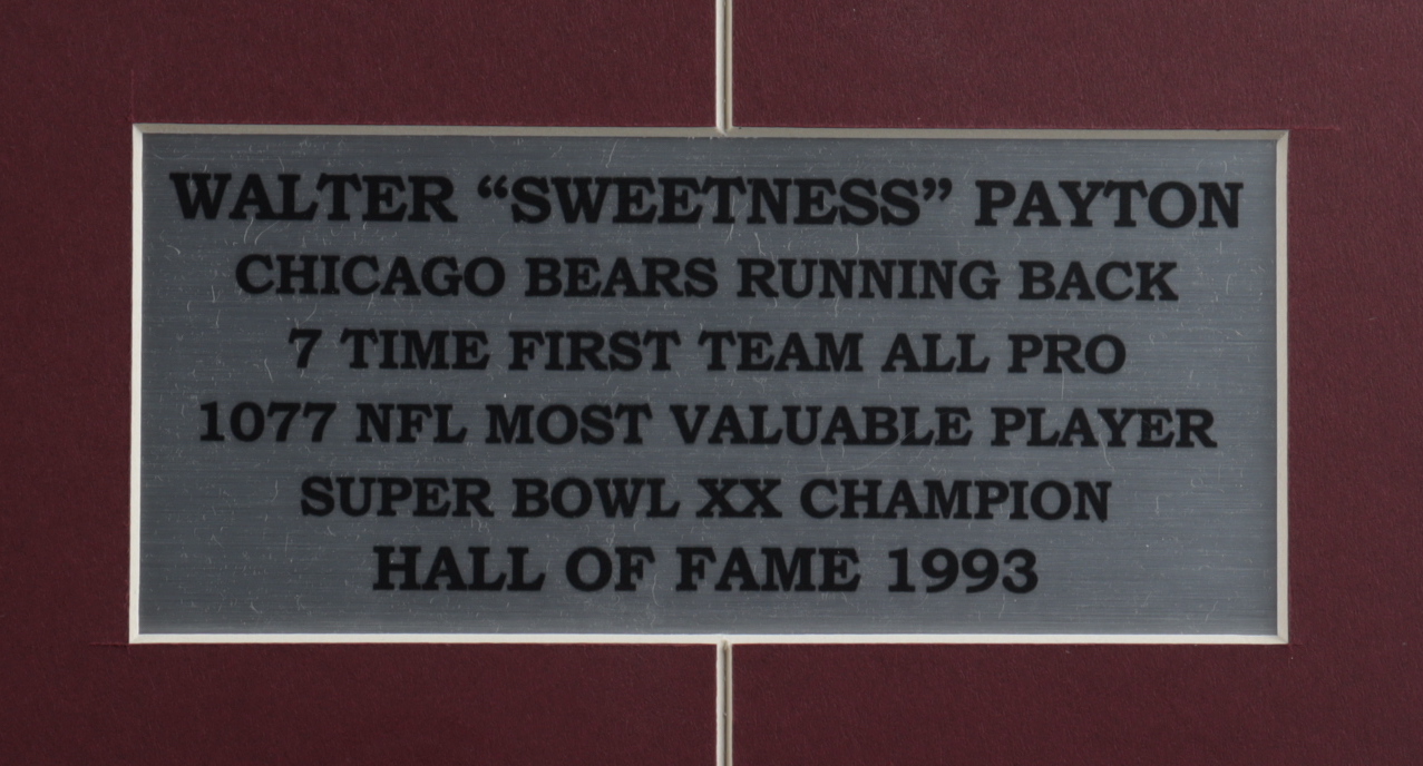 Walter Payton Signed Bears 15x19 Custom Framed Photo Display with Vintage Bears Pin (PSA LOA) at PristineAuction.com Walter Payton Signed Bears 15x19 Custom Framed Photo Display with Vintage Bears Pin (PSA LOA) at PristineAuction.com