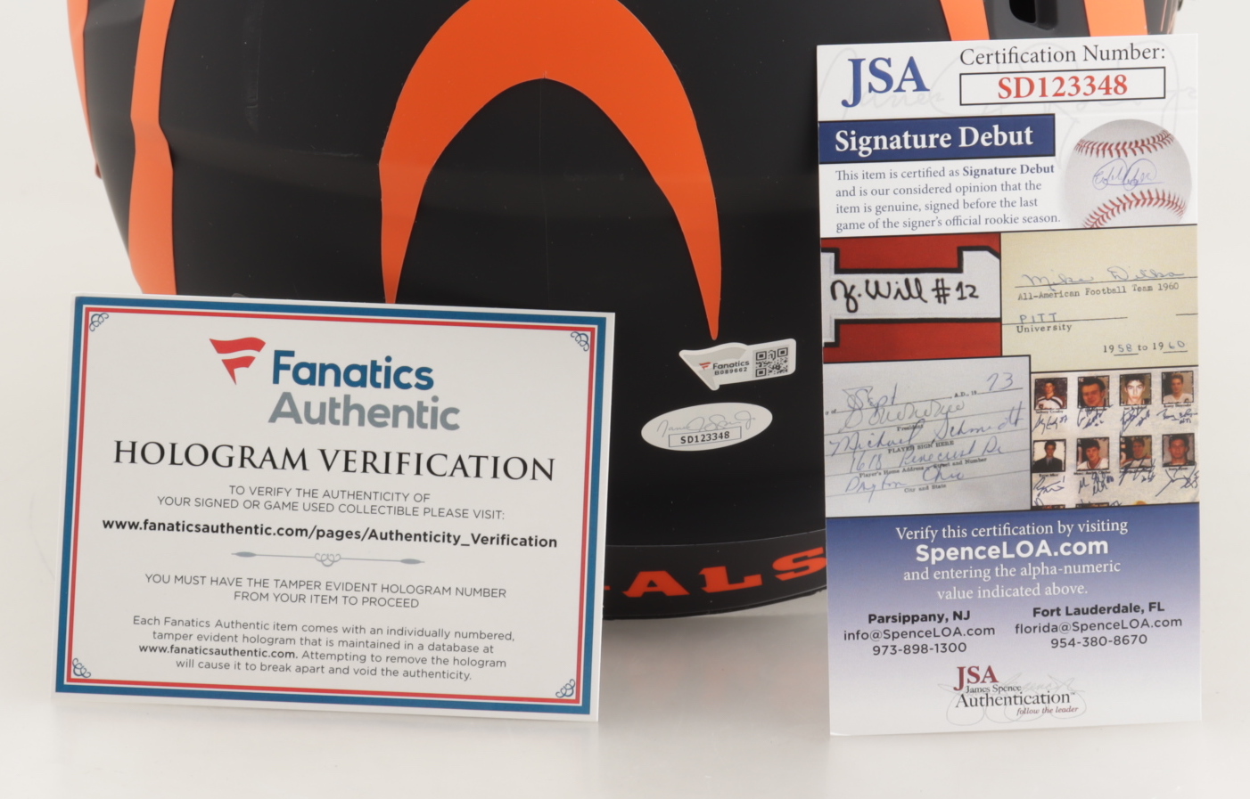 Tee Higgins & Joe Burrow Signed Bengals Full-Size Eclipse Alternate Speed Helmet (JSA COA & Fanatics Hologram) (See Description) at PristineAuction.com Tee Higgins & Joe Burrow Signed Bengals Full-Size Eclipse Alternate Speed Helmet (JSA COA & Fanatics Hologram) (See Description) at PristineAuction.com