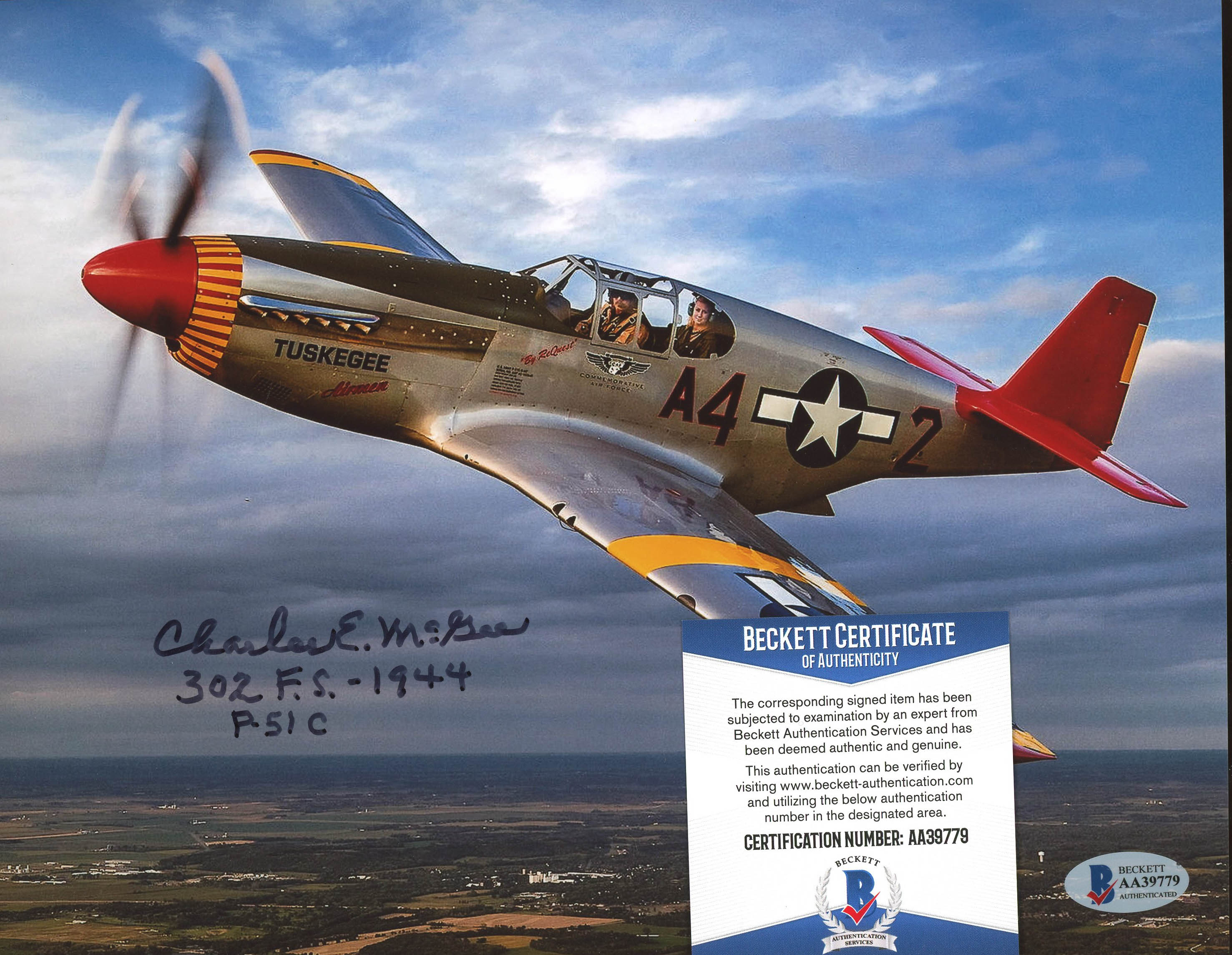 Charles McGee Signed 8x10 Photo Inscribed "302 F.S. - 1944" & "P-51C" (Beckett COA) at PristineAuction.com Charles McGee Signed 8x10 Photo Inscribed "302 F.S. - 1944" & "P-51C" (Beckett COA) at PristineAuction.com