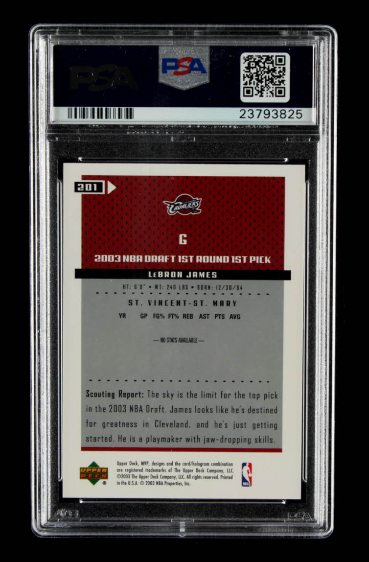 LeBron James 2003-04 Upper Deck MVP #201 RC (PSA 10) at PristineAuction.com LeBron James 2003-04 Upper Deck MVP #201 RC (PSA 10) at PristineAuction.com