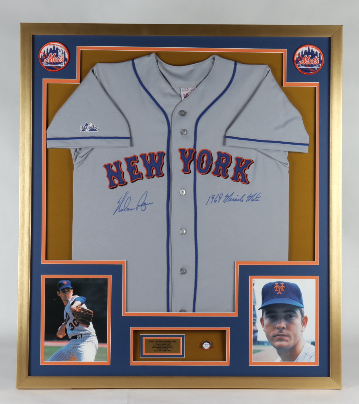Nolan Ryan Signed 32x36 Custom Framed Jersey Display Inscribed "1969 Miracle Mets" with Ryan Hall Of Fame Pin (PSA COA) (See Description) at PristineAuction.com Nolan Ryan Signed 32x36 Custom Framed Jersey Display Inscribed "1969 Miracle Mets" with Ryan Hall Of Fame Pin (PSA COA) (See Description) at PristineAuction.com