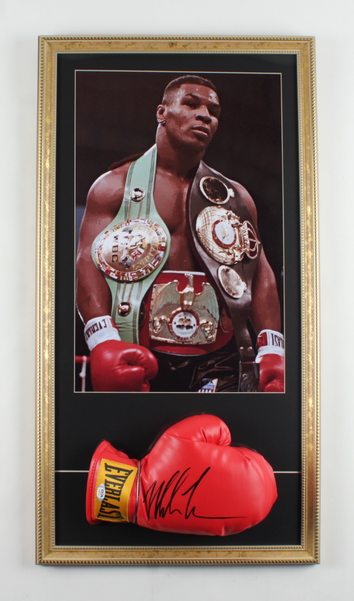 Mike Tyson Signed 16x30 Custom Framed Boxing Glove Display (PSA COA) at PristineAuction.com Mike Tyson Signed 16x30 Custom Framed Boxing Glove Display (PSA COA) at PristineAuction.com