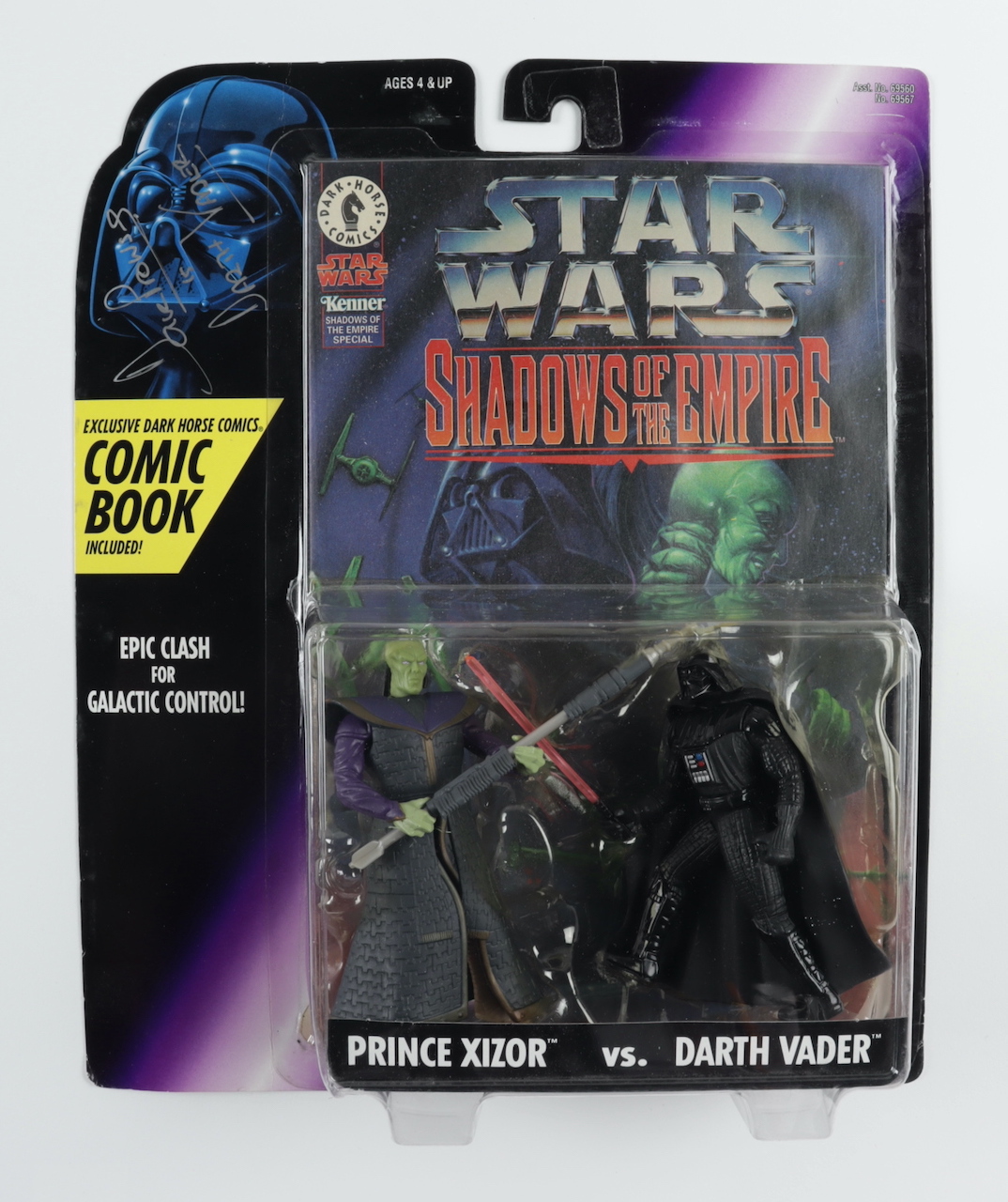 Dave Prowse Signed "Star Wars: Shadows of The Empire" Prince Xizor vs. Darth Vader Action Figures Inscribed "Is Darth Vader" (Beckett COA) at PristineAuction.com Dave Prowse Signed "Star Wars: Shadows of The Empire" Prince Xizor vs. Darth Vader Action Figures Inscribed "Is Darth Vader" (Beckett COA) at PristineAuction.com