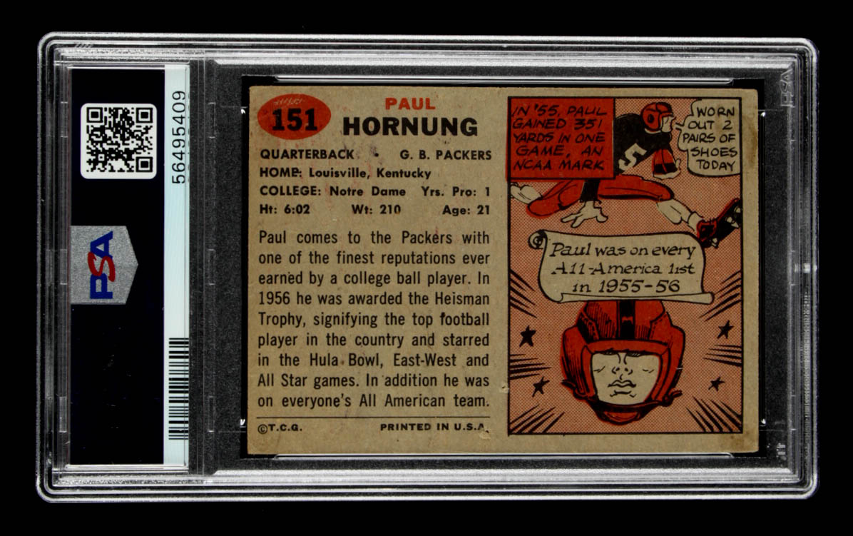 Paul Hornung 1957 Topps #151 RC (PSA 1) at PristineAuction.com Paul Hornung 1957 Topps #151 RC (PSA 1) at PristineAuction.com