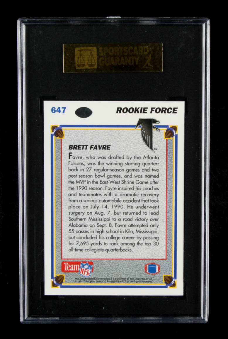 Brett Favre 1991 Upper Deck #647 (SGC 10) at PristineAuction.com Brett Favre 1991 Upper Deck #647 (SGC 10) at PristineAuction.com