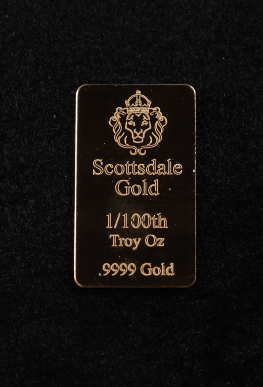 1/100 oz Scottsdale Mint Gold Bullion Bar at PristineAuction.com 1/100 oz Scottsdale Mint Gold Bullion Bar at PristineAuction.com