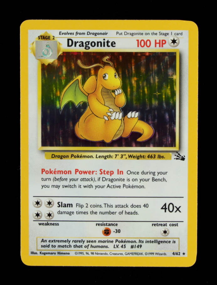Dragonite 1999 Pokemon Fossil Unlimited #4 Holo at PristineAuction.com Dragonite 1999 Pokemon Fossil Unlimited #4 Holo at PristineAuction.com