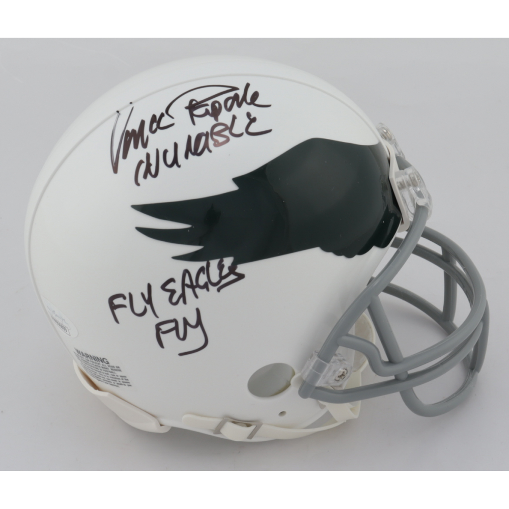 Vince Papale Signed Eagles Throwback Mini Helmet Inscribed "Invincible