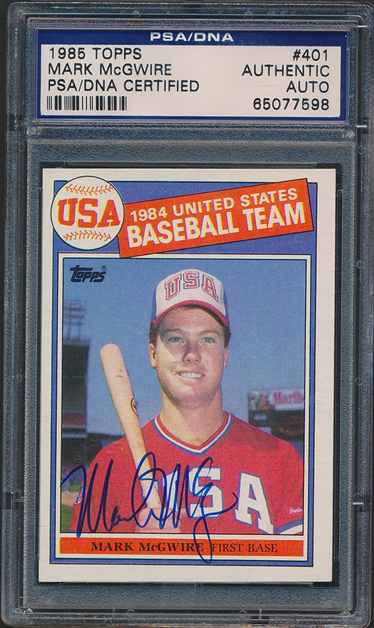 Mark McGwire Signed 1985 Topps #401 OLY RC (PSA Encapsulated) at PristineAuction.com Mark McGwire Signed 1985 Topps #401 OLY RC (PSA Encapsulated) at PristineAuction.com