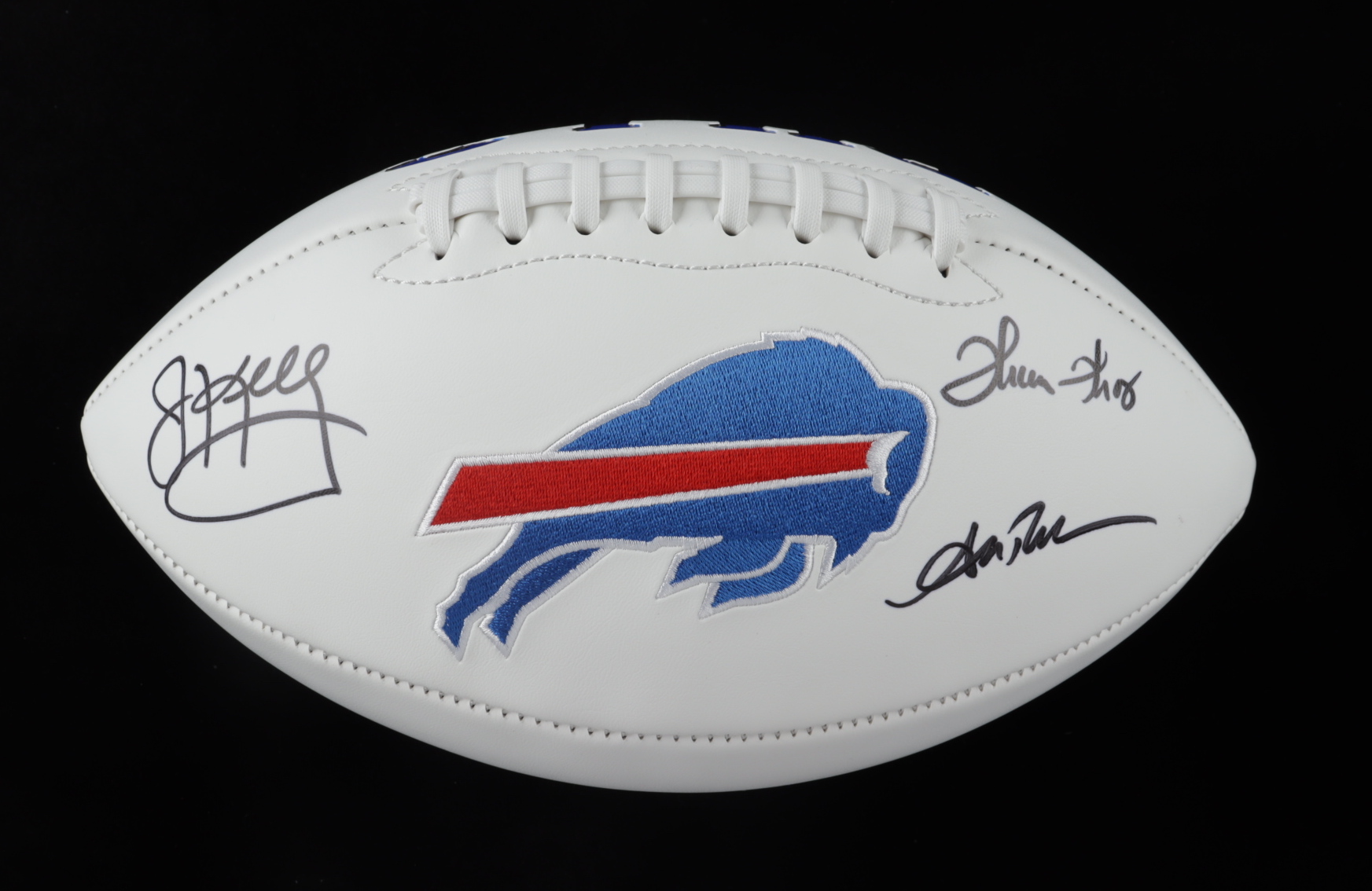 Andre Reed, Thurman Thomas & Jim Kelly Signed Bills Logo Football (JSA COA) (See Description) at PristineAuction.com Andre Reed, Thurman Thomas & Jim Kelly Signed Bills Logo Football (JSA COA) (See Description) at PristineAuction.com