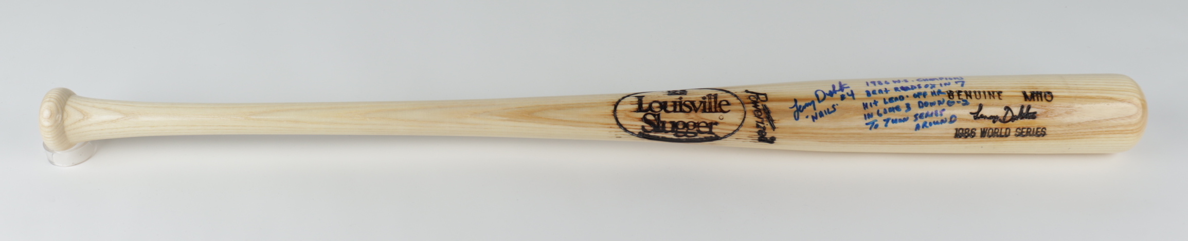 Lenny Dykstra Signed 1986 World Series Louisville Slugger Baseball Bat Inscribed "Nails" & "1986 W.S. Champions, Beat Red Sox in 7, Hit Lead Off HR in Game 3 Down 0-2 to Turn Series Around" (JSA COA) at PristineAuction.com Lenny Dykstra Signed 1986 World Series Louisville Slugger Baseball Bat Inscribed "Nails" & "1986 W.S. Champions, Beat Red Sox in 7, Hit Lead Off HR in Game 3 Down 0-2 to Turn Series Around" (JSA COA) at PristineAuction.com