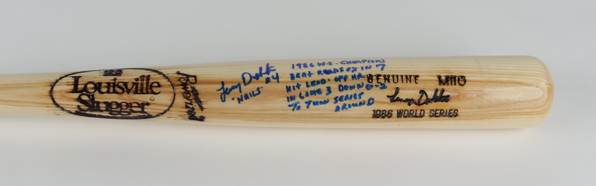 Lenny Dykstra Signed 1986 World Series Louisville Slugger Baseball Bat Inscribed "Nails" & "1986 W.S. Champions, Beat Red Sox in 7, Hit Lead Off HR in Game 3 Down 0-2 to Turn Series Around" (JSA COA) at PristineAuction.com Lenny Dykstra Signed 1986 World Series Louisville Slugger Baseball Bat Inscribed "Nails" & "1986 W.S. Champions, Beat Red Sox in 7, Hit Lead Off HR in Game 3 Down 0-2 to Turn Series Around" (JSA COA) at PristineAuction.com