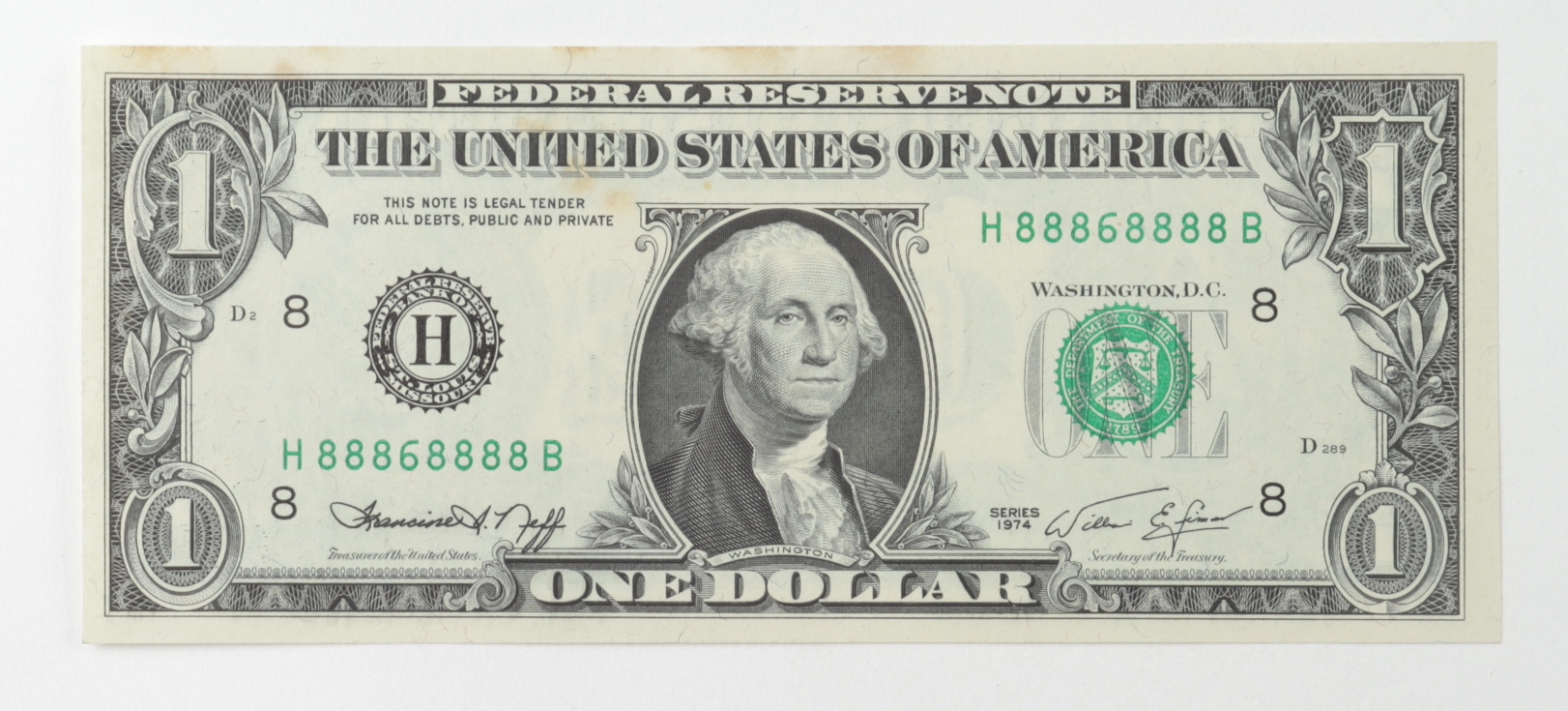 Seven-of-a-Kind "Fancy Serial Number" 1974 $1 One-Dollar Federal Reserve Note at PristineAuction.com Seven-of-a-Kind "Fancy Serial Number" 1974 $1 One-Dollar Federal Reserve Note at PristineAuction.com