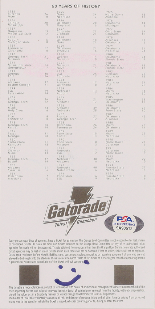 Tommie Frazier Signed Orange Bowl Game Ticket Print Inscribed "94 OB MVP" (PSA) at PristineAuction.com Tommie Frazier Signed Orange Bowl Game Ticket Print Inscribed "94 OB MVP" (PSA) at PristineAuction.com