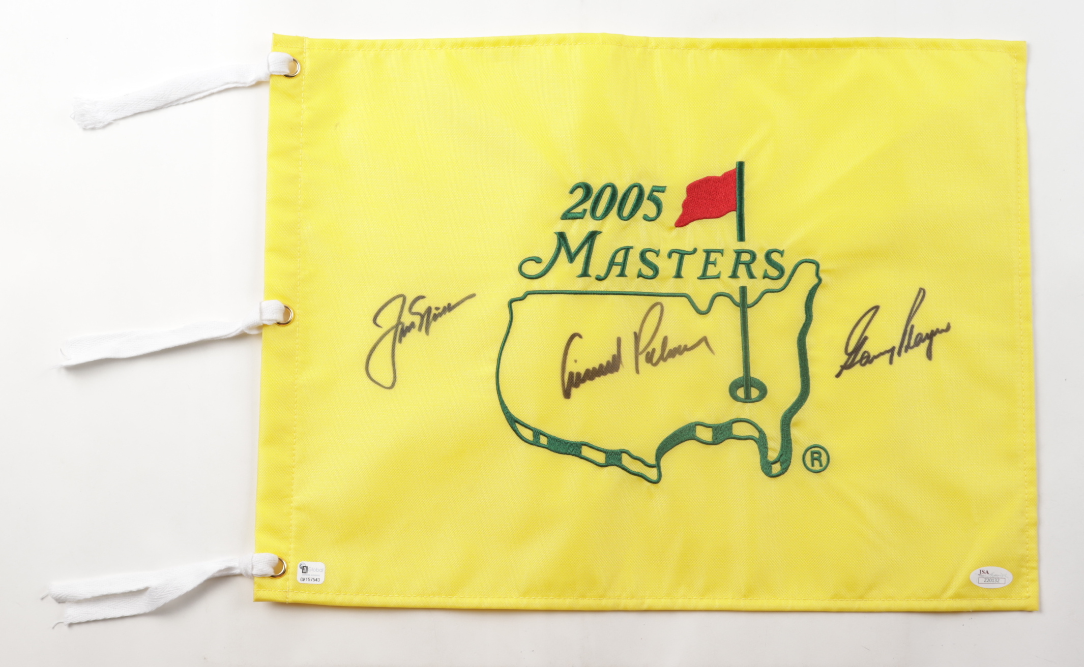 Jack Nicklaus, Arnold Palmer & Gary Player Signed 2005 Masters Golf Pin Flag (Beckett LOA & JSA Hologram) at PristineAuction.com Jack Nicklaus, Arnold Palmer & Gary Player Signed 2005 Masters Golf Pin Flag (Beckett LOA & JSA Hologram) at PristineAuction.com
