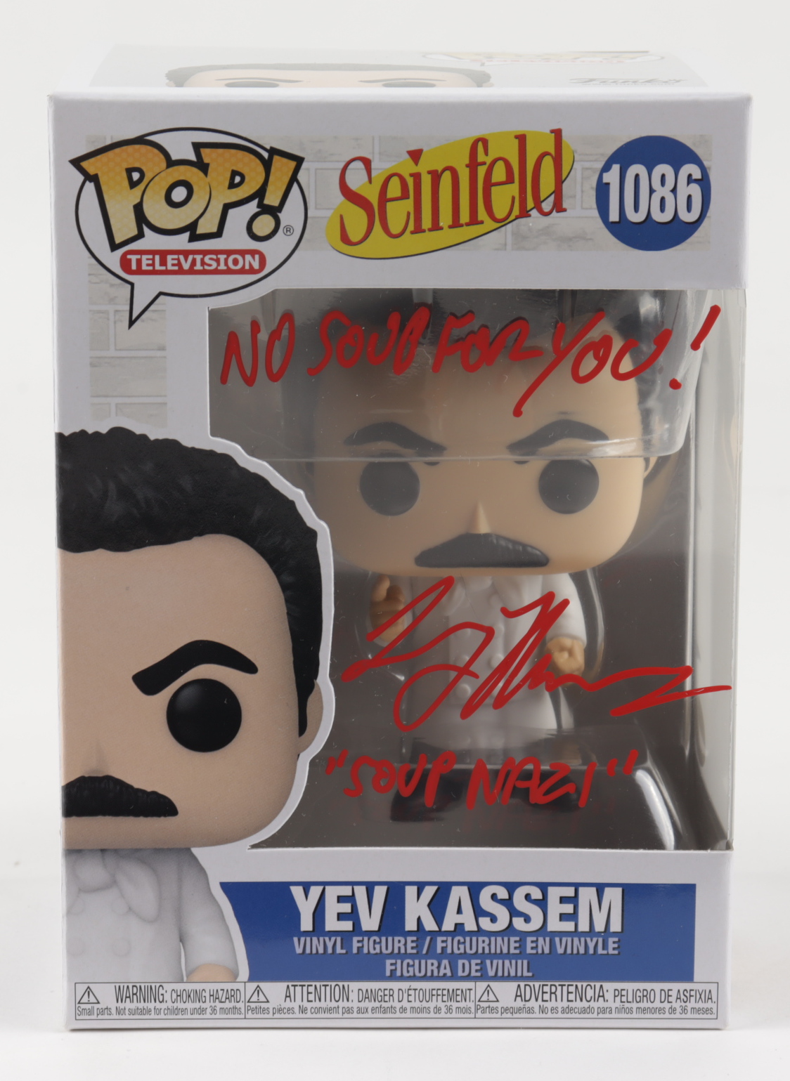 Larry Thomas Signed "Seinfeld" #1086 Yev Kassem Funko Pop! Vinyl Figure Inscribed "No Soup For You!" & "Soup Nazi" (JSA COA) at PristineAuction.com Larry Thomas Signed "Seinfeld" #1086 Yev Kassem Funko Pop! Vinyl Figure Inscribed "No Soup For You!" & "Soup Nazi" (JSA COA) at PristineAuction.com
