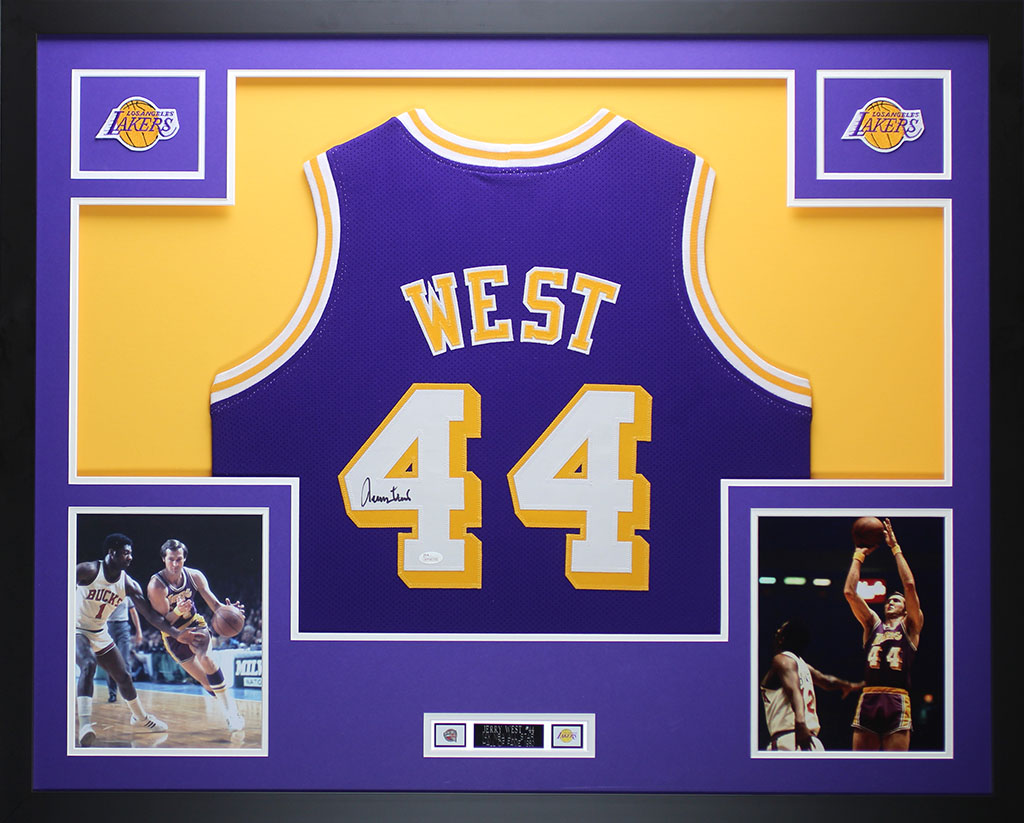 Jerry West Signed 35x43 Custom Framed Jersey Display (JSA) at PristineAuction.com Jerry West Signed 35x43 Custom Framed Jersey Display (JSA) at PristineAuction.com