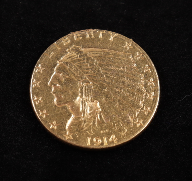 1914 $2.50 Indian Head Quarter Eagle Gold Coin at PristineAuction.com 1914 $2.50 Indian Head Quarter Eagle Gold Coin at PristineAuction.com