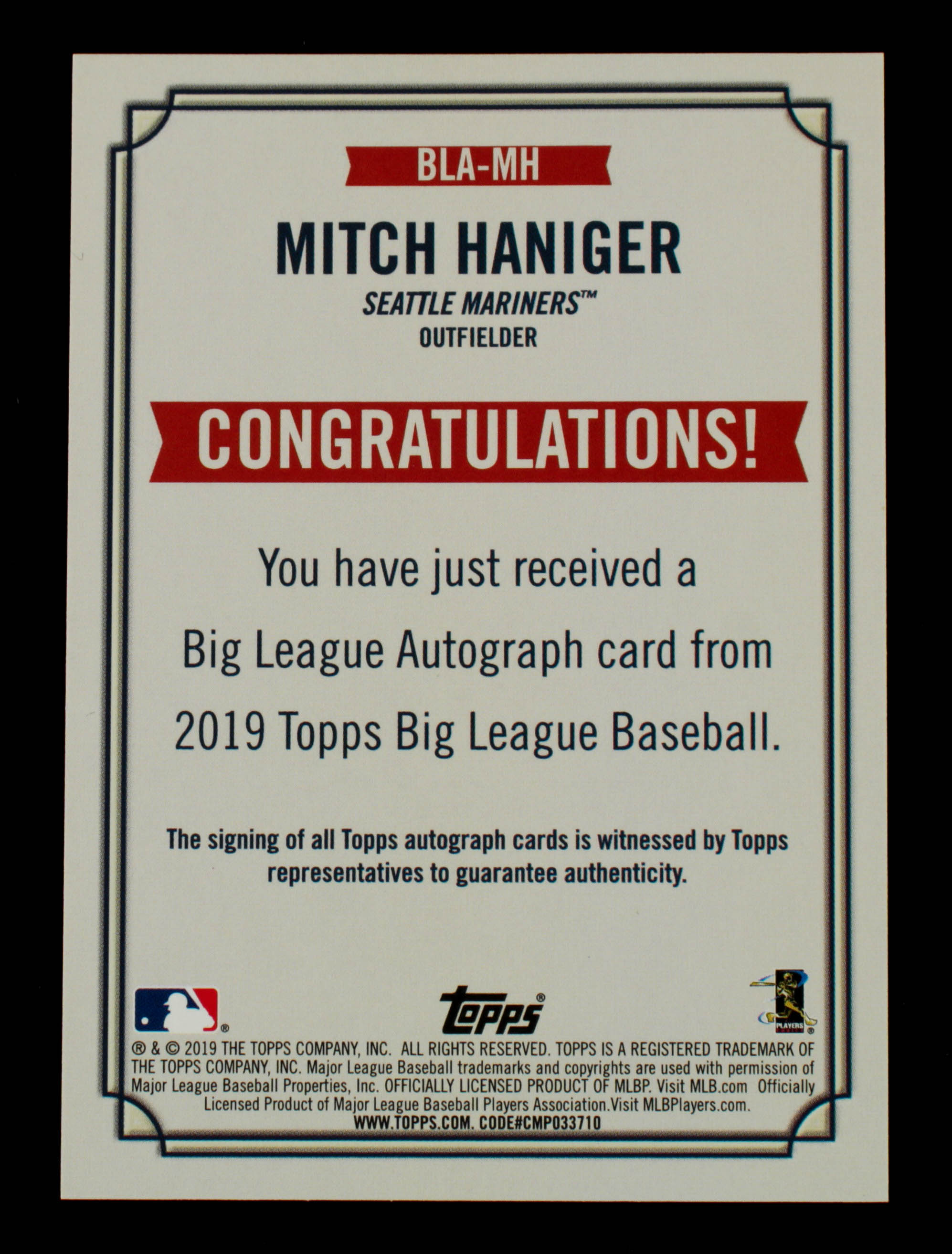 Mitch Haniger 2019 Topps Big League Autographs Gold #BLAMH #37/99 at PristineAuction.com Mitch Haniger 2019 Topps Big League Autographs Gold #BLAMH #37/99 at PristineAuction.com