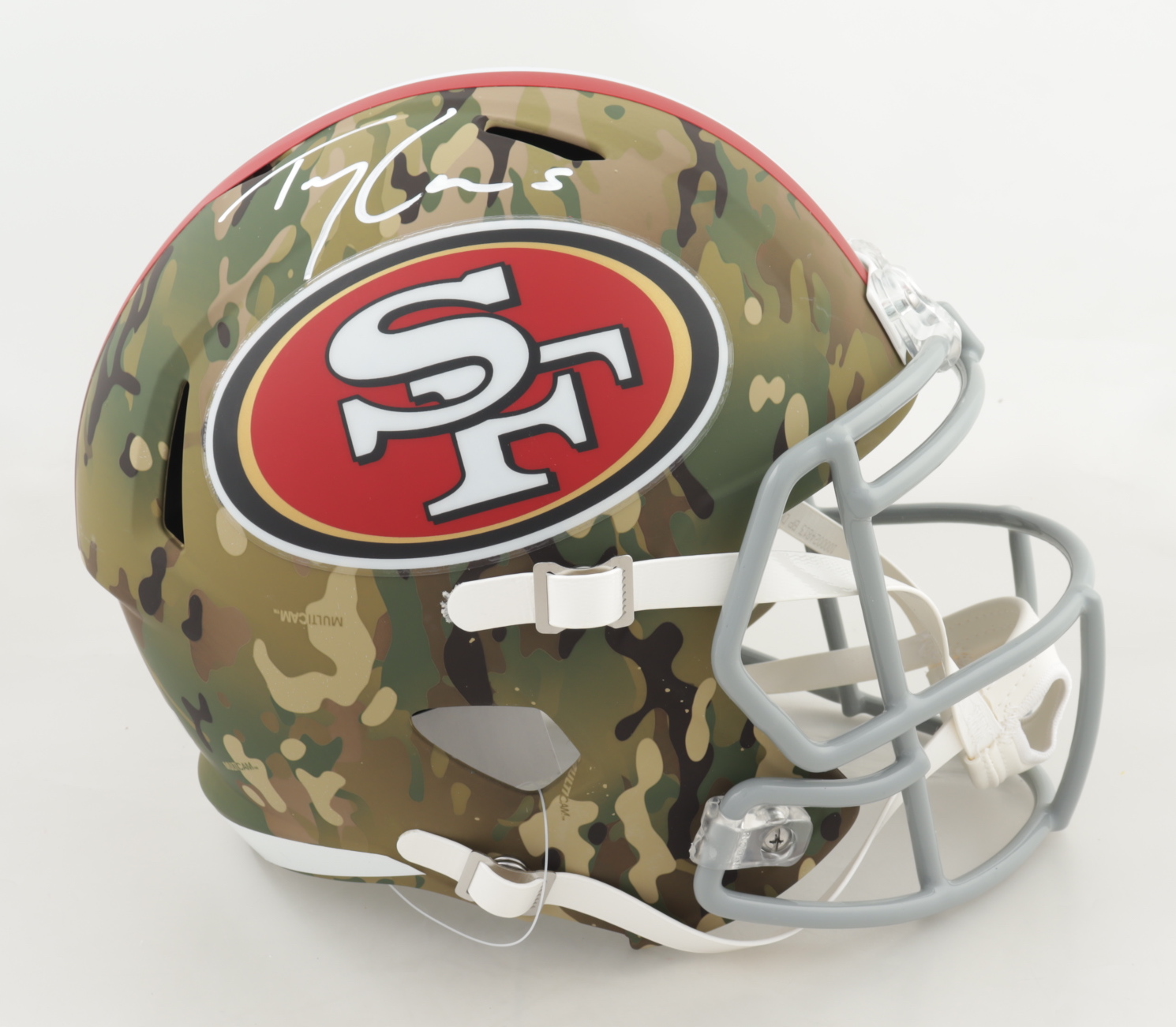 Trey Lance Signed 49ers Full-Size Camo Alternate Speed Helmet (Beckett Hologram) at PristineAuction.com Trey Lance Signed 49ers Full-Size Camo Alternate Speed Helmet (Beckett Hologram) at PristineAuction.com