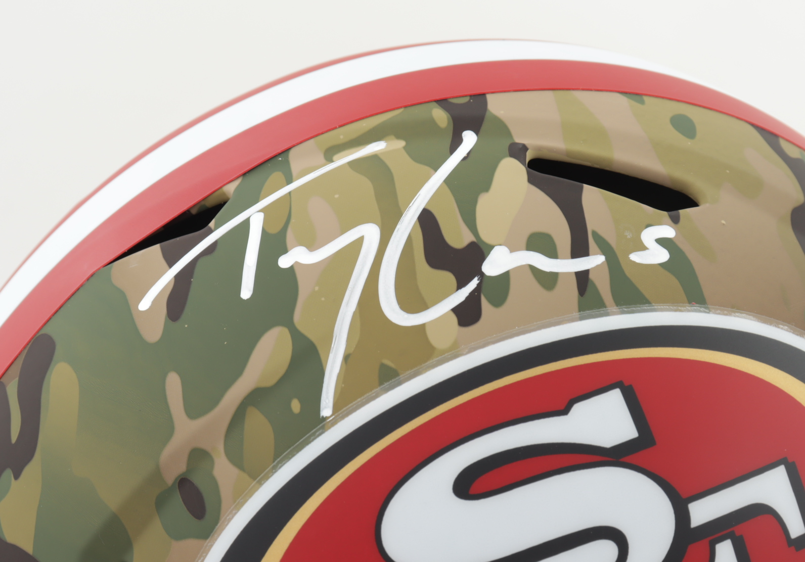 Trey Lance Signed 49ers Full-Size Camo Alternate Speed Helmet (Beckett Hologram) at PristineAuction.com Trey Lance Signed 49ers Full-Size Camo Alternate Speed Helmet (Beckett Hologram) at PristineAuction.com