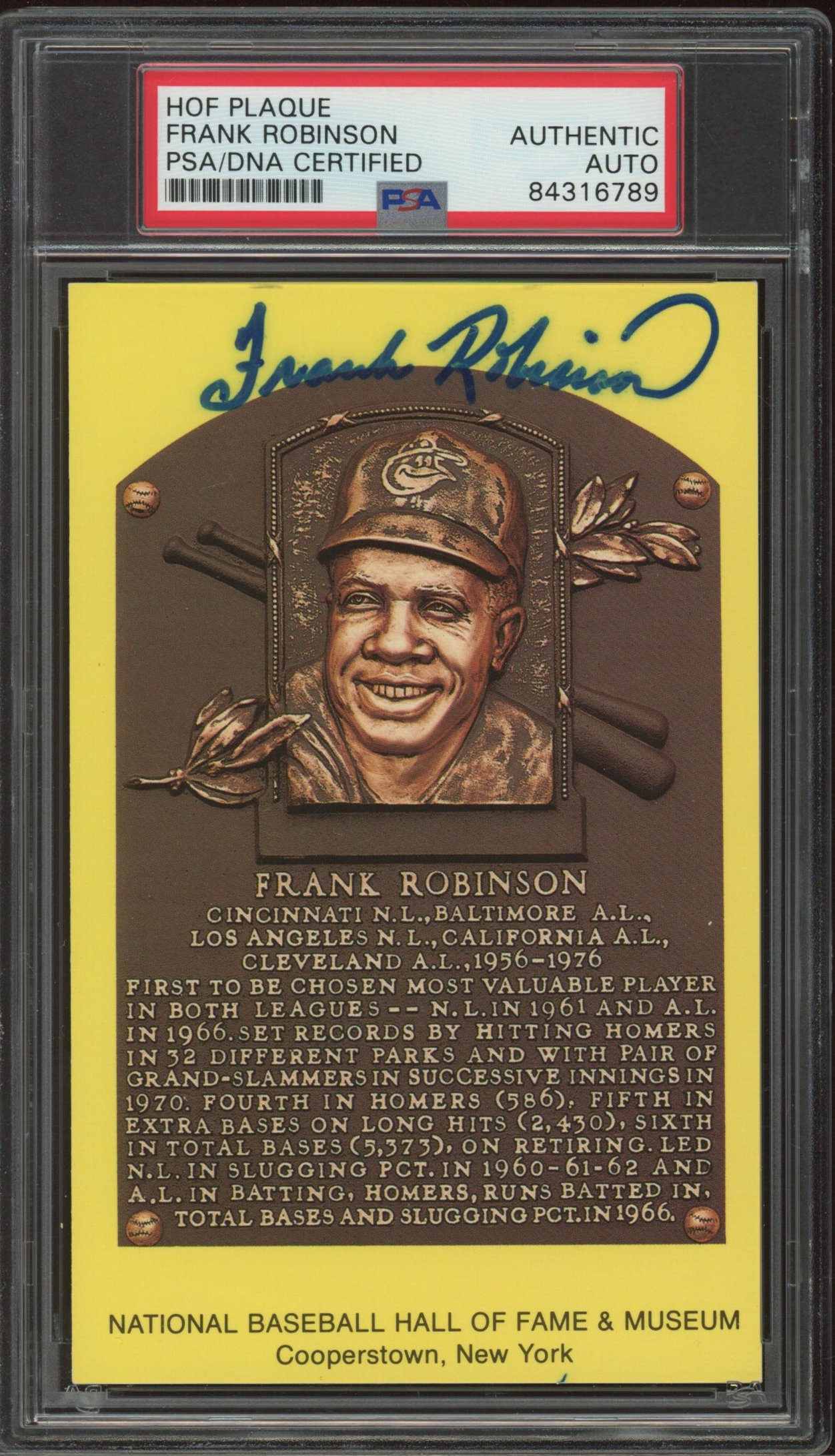 Frank Robinson Signed Hall of Fame Plaque Postcard (PSA Encapsulated) at PristineAuction.com Frank Robinson Signed Hall of Fame Plaque Postcard (PSA Encapsulated) at PristineAuction.com
