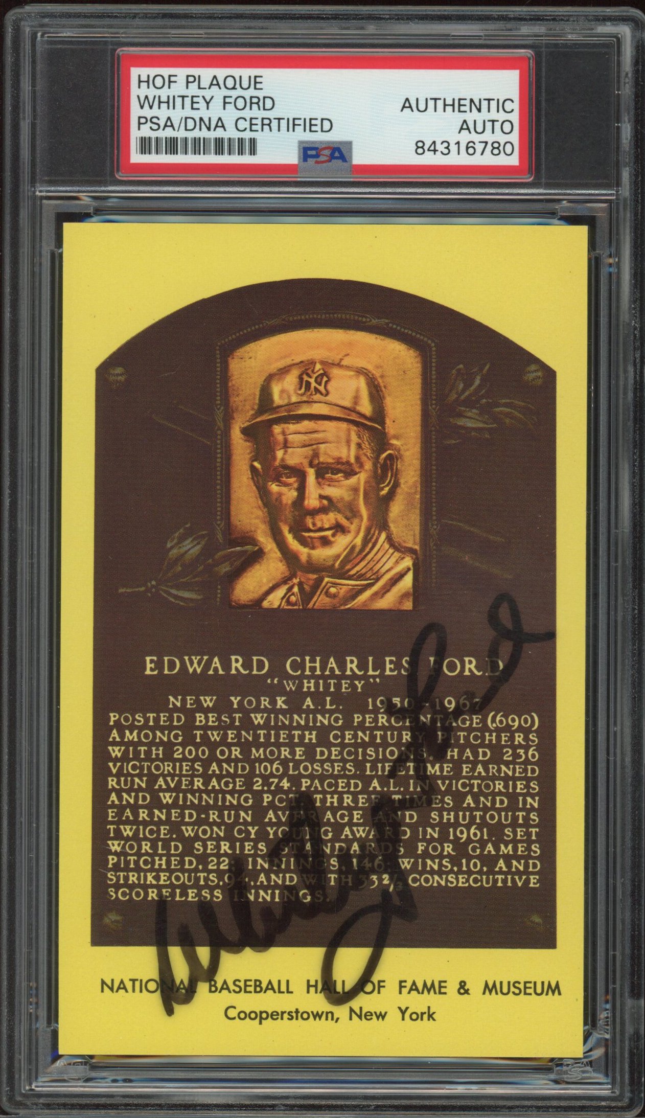 Whitey Ford Signed Hall of Fame Plaque Postcard (PSA Encapsulated) at PristineAuction.com Whitey Ford Signed Hall of Fame Plaque Postcard (PSA Encapsulated) at PristineAuction.com