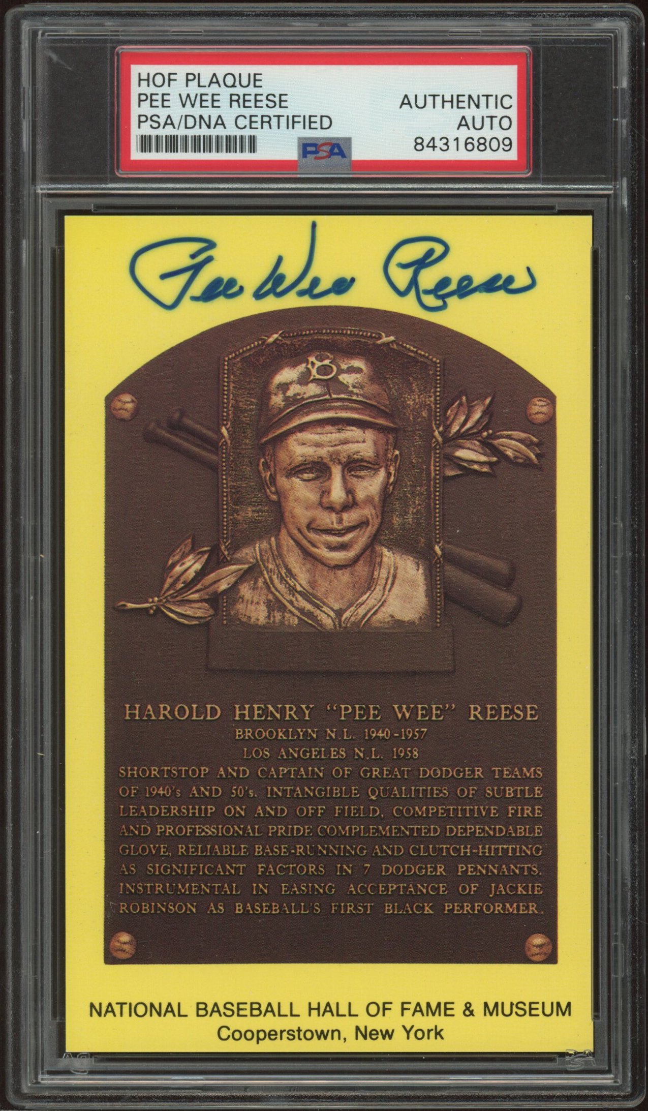 Pee Wee Reese Signed Hall of Fame Plaque Postcard (PSA Encapsulated) at PristineAuction.com Pee Wee Reese Signed Hall of Fame Plaque Postcard (PSA Encapsulated) at PristineAuction.com