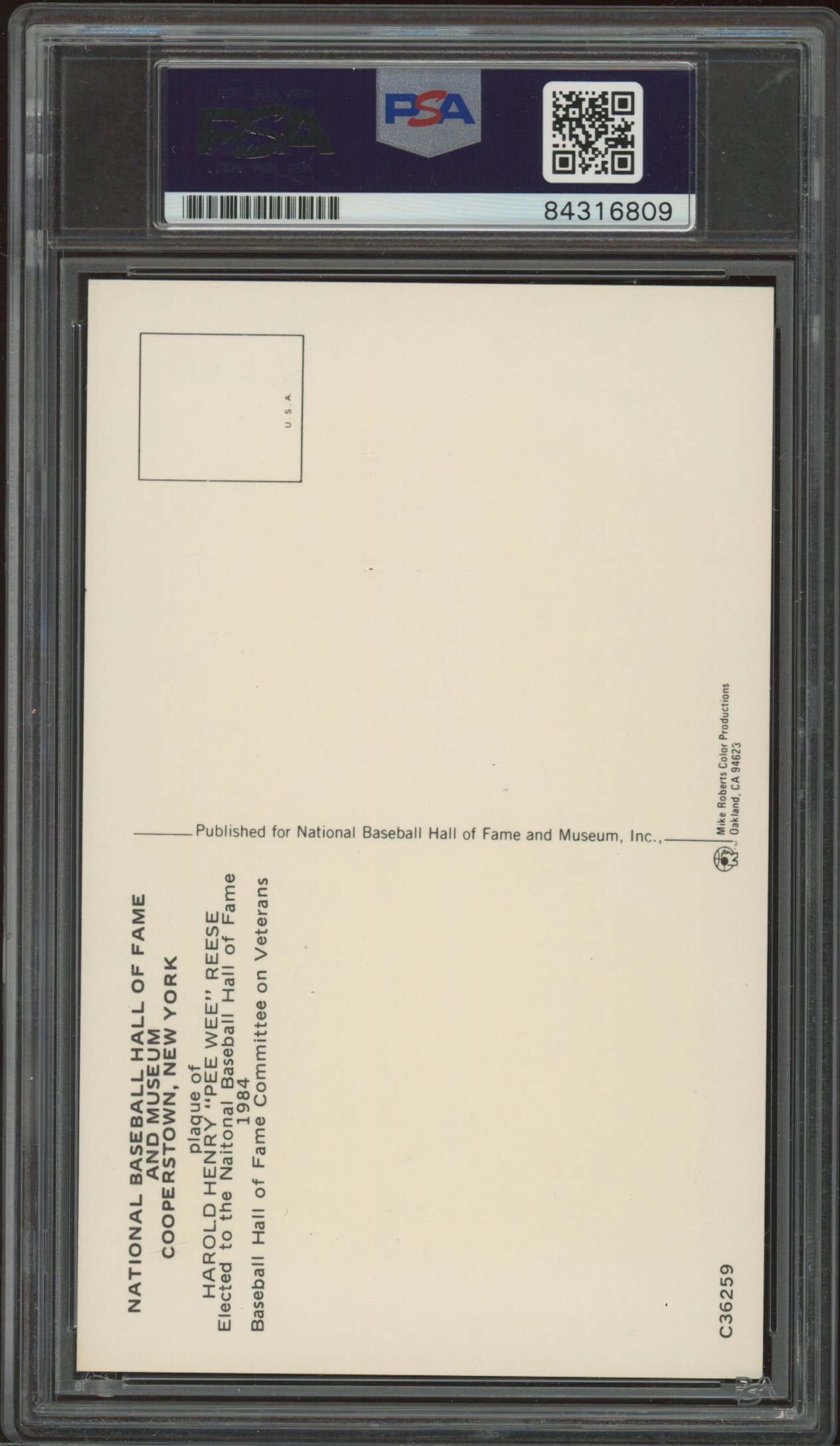 Pee Wee Reese Signed Hall of Fame Plaque Postcard (PSA Encapsulated) at PristineAuction.com Pee Wee Reese Signed Hall of Fame Plaque Postcard (PSA Encapsulated) at PristineAuction.com