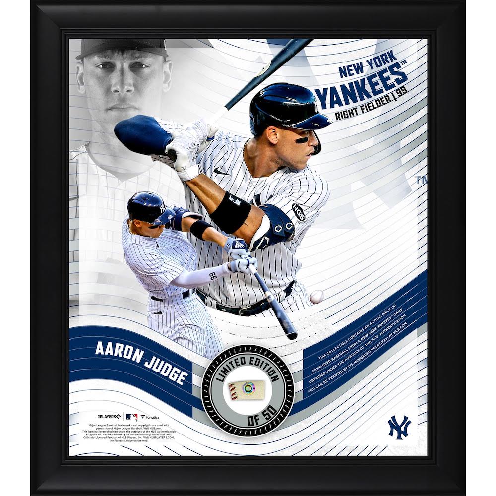 Aaron Judge LE Yankees Custom Framed Photo Display with Game-Used Baseball Piece (Fanatics) at PristineAuction.com Aaron Judge LE Yankees Custom Framed Photo Display with Game-Used Baseball Piece (Fanatics) at PristineAuction.com