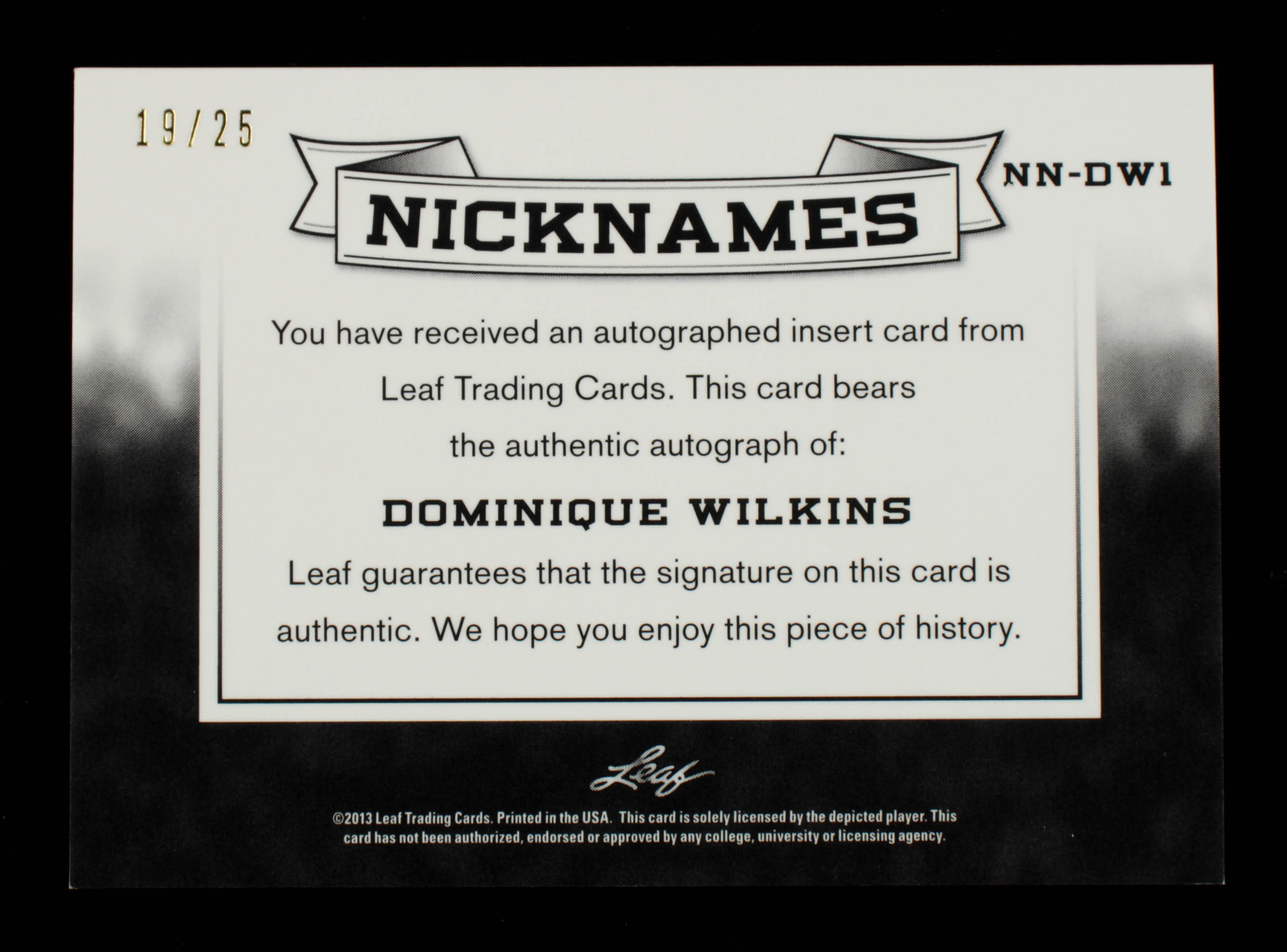 Dominique Wilkins 2012-13 Leaf Metal Nicknames Holo Blue #NNDW1 #19/25 at PristineAuction.com Dominique Wilkins 2012-13 Leaf Metal Nicknames Holo Blue #NNDW1 #19/25 at PristineAuction.com
