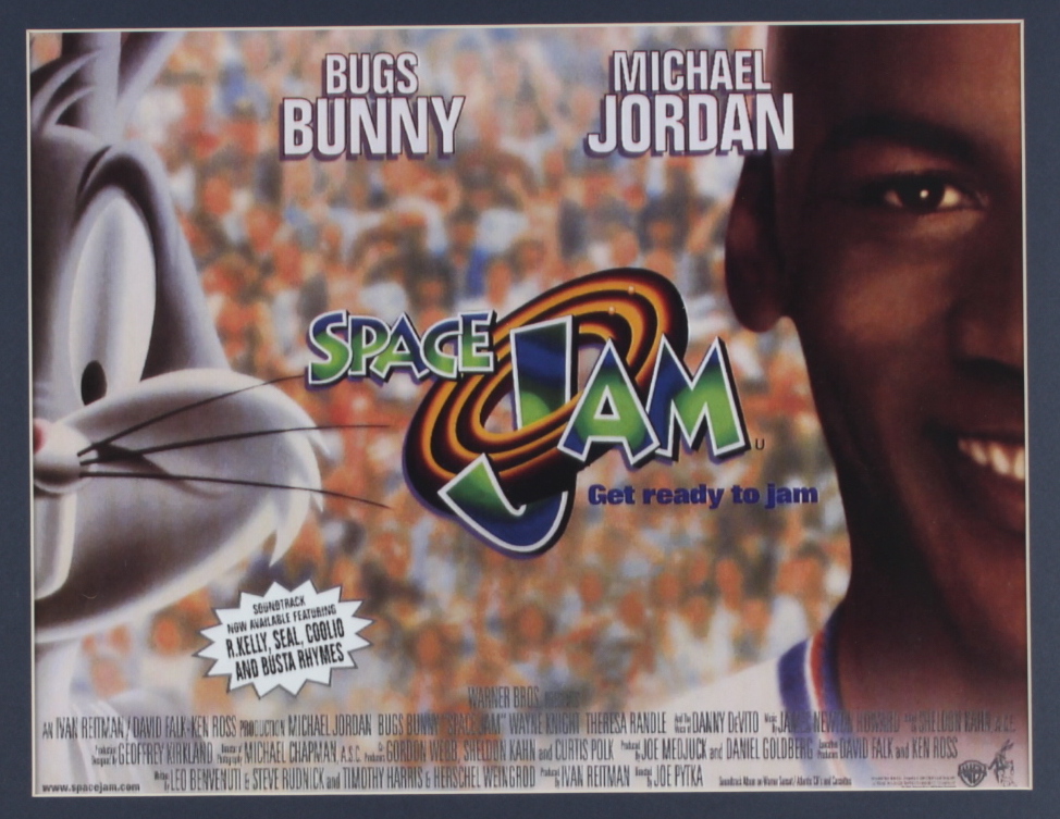 Space Jam Movie Poster 18x20 Custom Framed Print Display With A Vintage Movie Pre-Release Pin at PristineAuction.com Space Jam Movie Poster 18x20 Custom Framed Print Display With A Vintage Movie Pre-Release Pin at PristineAuction.com