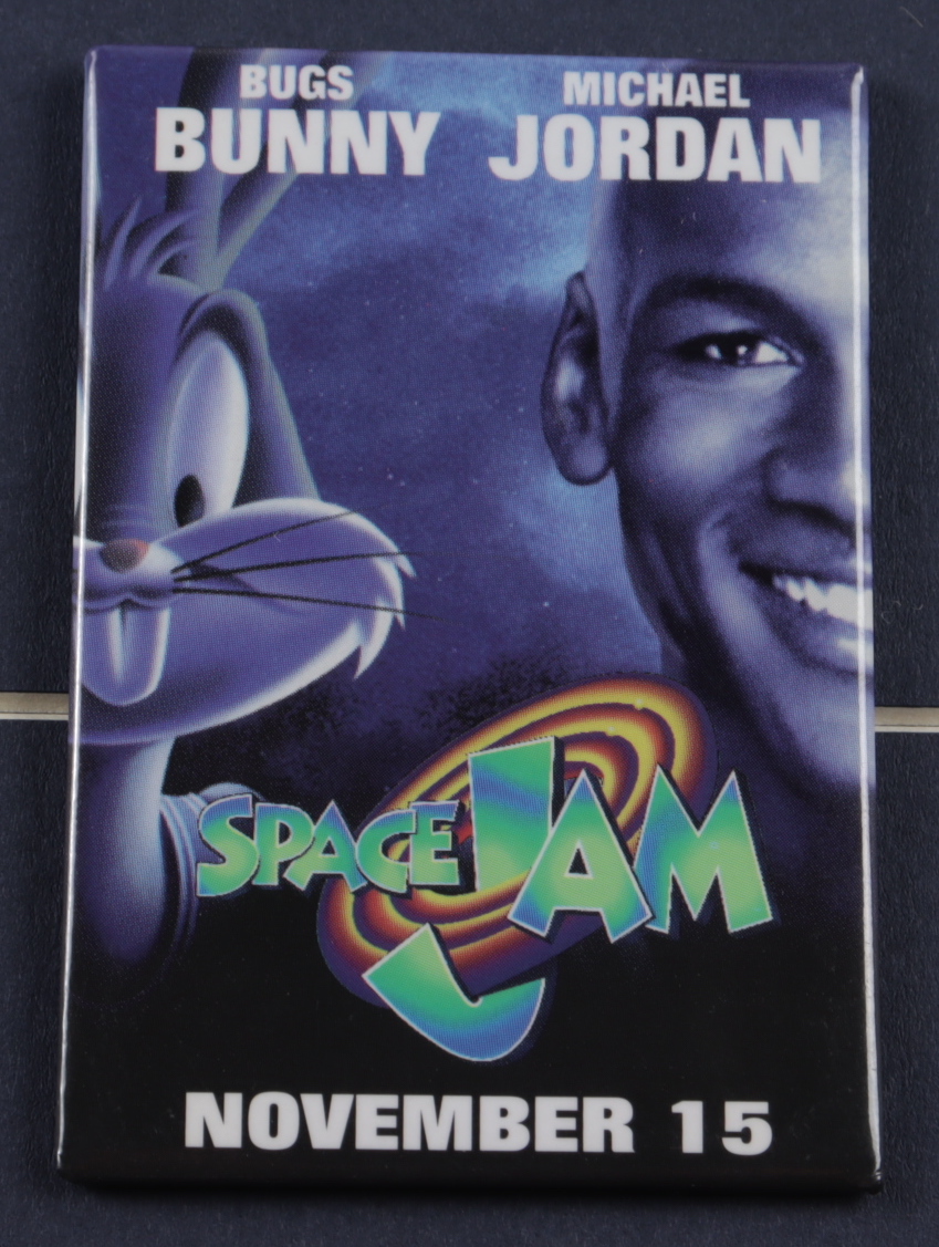 Space Jam Movie Poster 18x20 Custom Framed Print Display With A Vintage Movie Pre-Release Pin at PristineAuction.com Space Jam Movie Poster 18x20 Custom Framed Print Display With A Vintage Movie Pre-Release Pin at PristineAuction.com