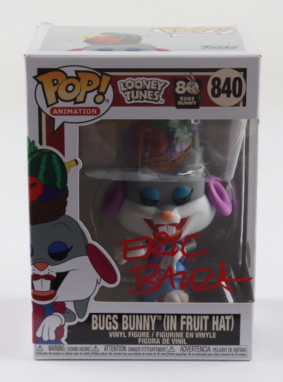 Eric Bauza Signed "Looney Tunes" #840 Bugs Bunny (In Fruit Hat) Funko Pop! Vinyl Figure (PSA COA) at PristineAuction.com Eric Bauza Signed "Looney Tunes" #840 Bugs Bunny (In Fruit Hat) Funko Pop! Vinyl Figure (PSA COA) at PristineAuction.com