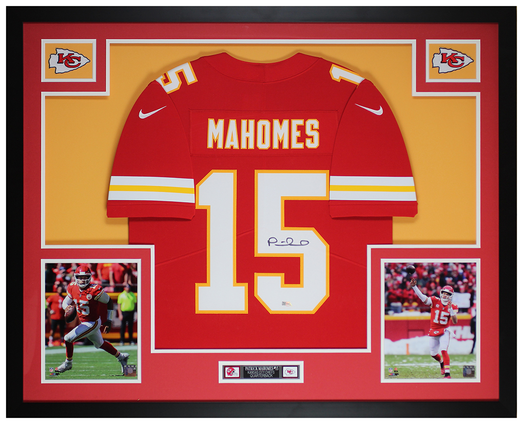 Patrick Mahomes Signed 35x43 Custom Framed Jersey (Fanatics) at PristineAuction.com Patrick Mahomes Signed 35x43 Custom Framed Jersey (Fanatics) at PristineAuction.com
