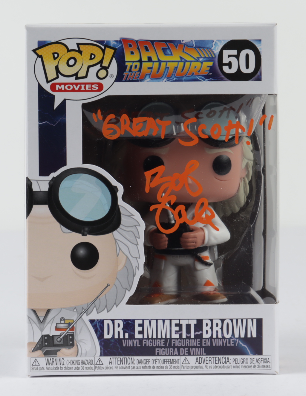 Bob Gale Signed "Back To The Future" #50 Dr. Emmett Brown Funko Pop Figure Inscribed "Great Scott" (AutographCOA COA) (See Description) at PristineAuction.com Bob Gale Signed "Back To The Future" #50 Dr. Emmett Brown Funko Pop Figure Inscribed "Great Scott" (AutographCOA COA) (See Description) at PristineAuction.com