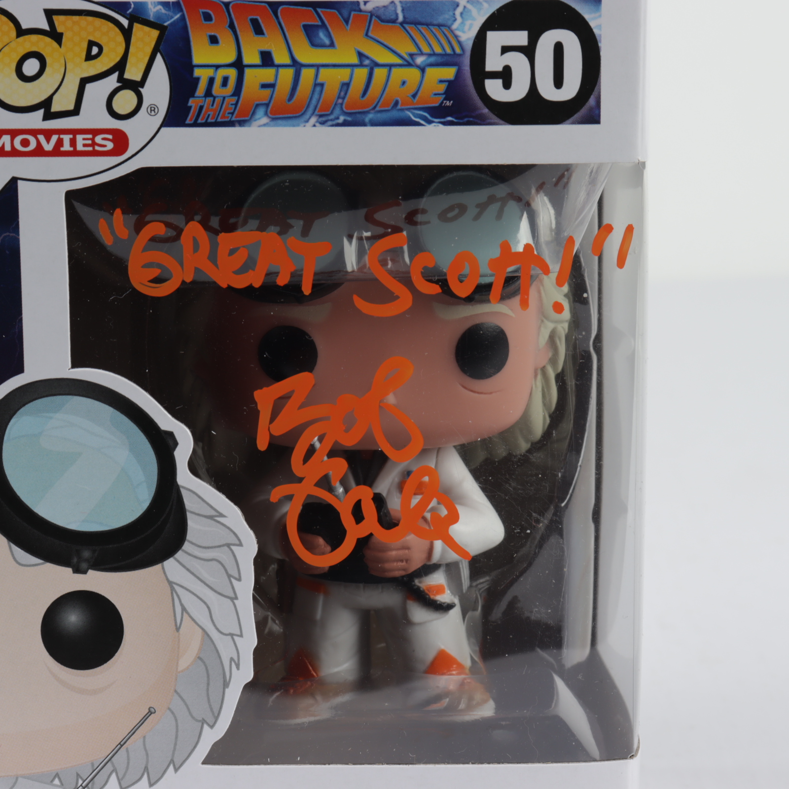 Bob Gale Signed "Back To The Future" #50 Dr. Emmett Brown Funko Pop Figure Inscribed "Great Scott" (AutographCOA COA) (See Description) at PristineAuction.com Bob Gale Signed "Back To The Future" #50 Dr. Emmett Brown Funko Pop Figure Inscribed "Great Scott" (AutographCOA COA) (See Description) at PristineAuction.com