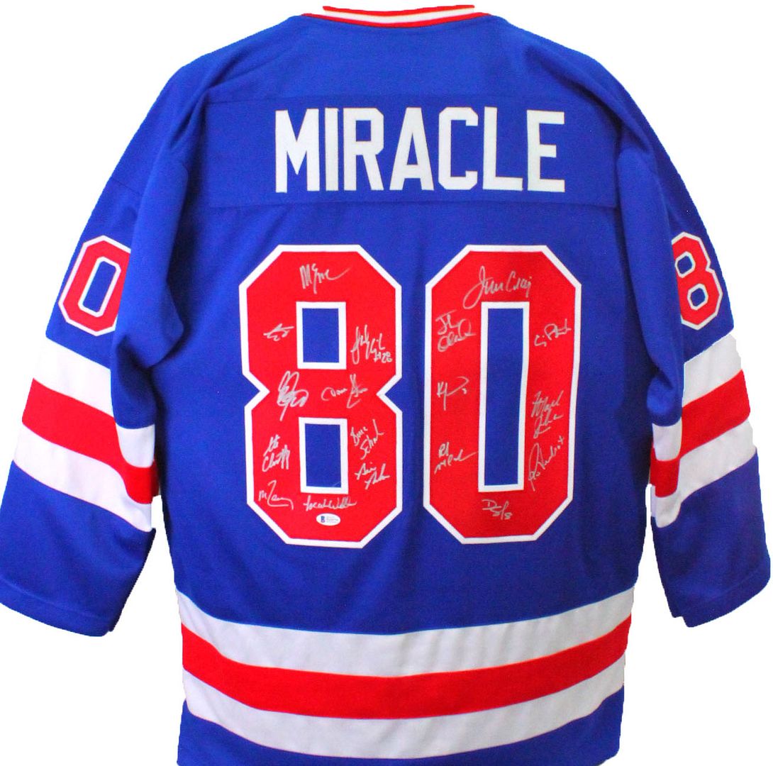 1980 "Miracle on Ice" Hockey Jersey Team-Signed by (18) with Mike Eruzione, Jim Craig, Craig Patrick, Dave Silk (Beckett Hologram) at PristineAuction.com 1980 "Miracle on Ice" Hockey Jersey Team-Signed by (18) with Mike Eruzione, Jim Craig, Craig Patrick, Dave Silk (Beckett Hologram) at PristineAuction.com