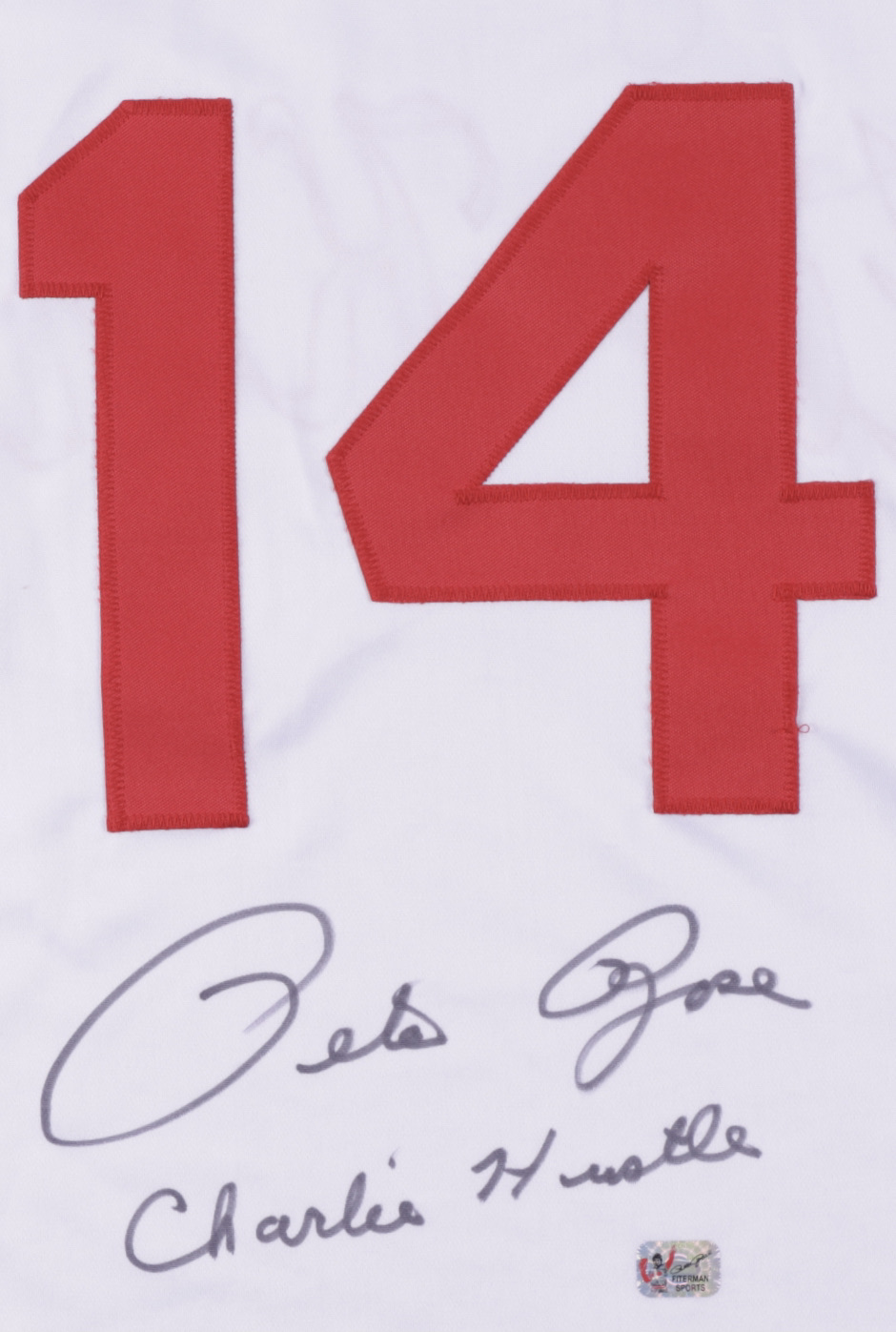 Pete Rose Signed Jersey Inscribed "Charlie Hustle" (Fiterman Sports Hologram) (See Description) at PristineAuction.com Pete Rose Signed Jersey Inscribed "Charlie Hustle" (Fiterman Sports Hologram) (See Description) at PristineAuction.com
