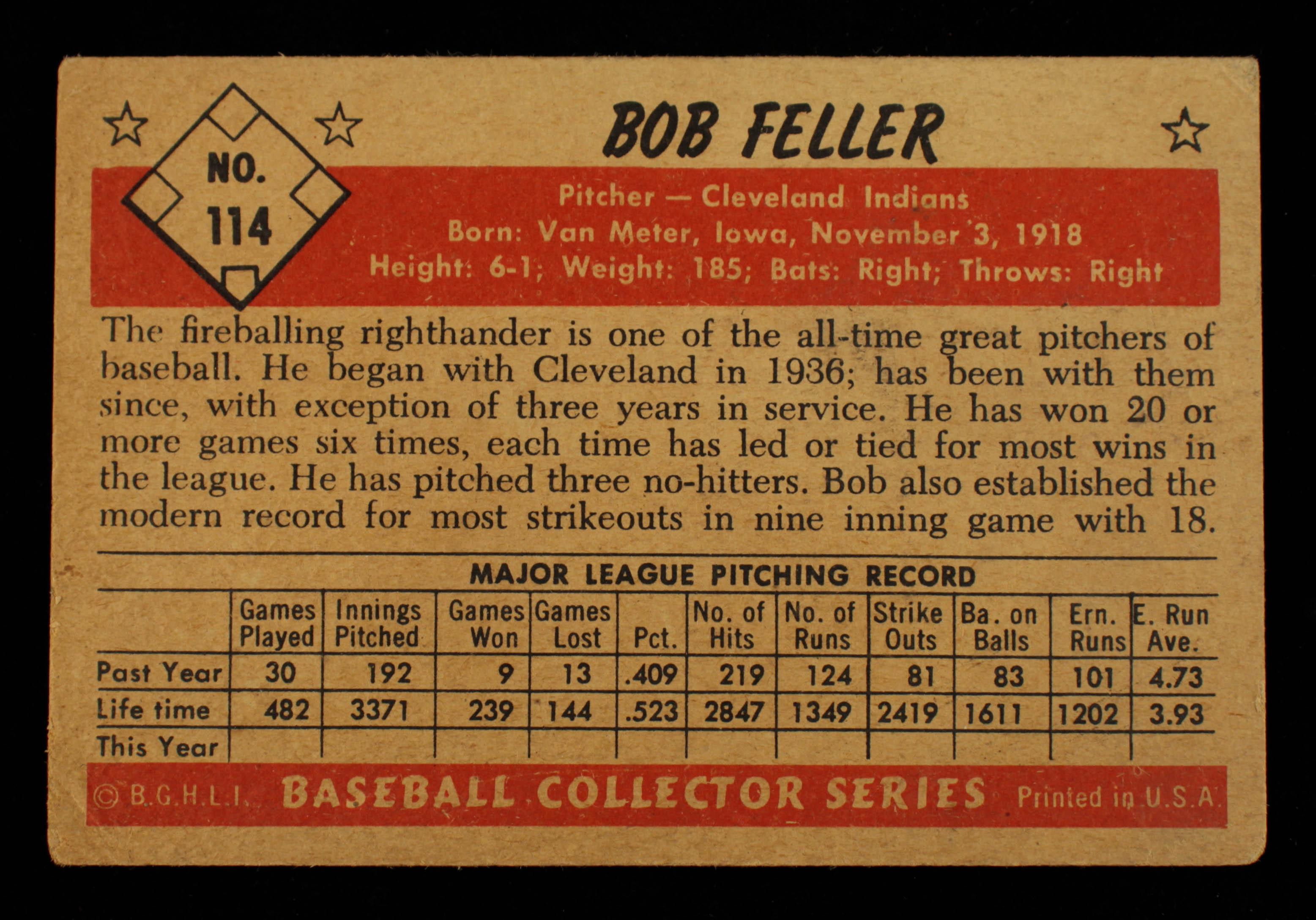 Bob Feller 1953 Bowman Color #114 at PristineAuction.com Bob Feller 1953 Bowman Color #114 at PristineAuction.com
