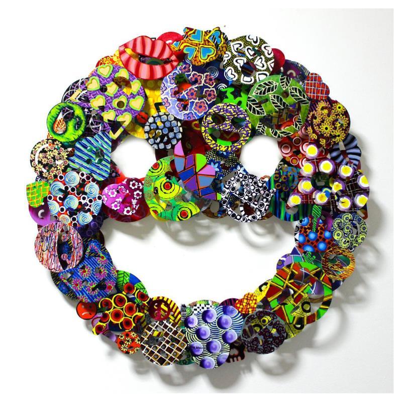 Patricia Govezensky Signed "Emoji" 32x32 Original Painting on Cutout Steel at PristineAuction.com Patricia Govezensky Signed "Emoji" 32x32 Original Painting on Cutout Steel at PristineAuction.com