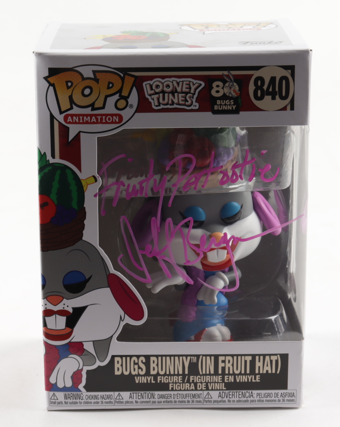 Jeff Bergman Signed "Looney Tunes" #840 Bugs Bunny (In Fruit Hat) Funko Pop! Vinyl Figure Inscribed "Fruity Patootie" (PSA COA) at PristineAuction.com Jeff Bergman Signed "Looney Tunes" #840 Bugs Bunny (In Fruit Hat) Funko Pop! Vinyl Figure Inscribed "Fruity Patootie" (PSA COA) at PristineAuction.com