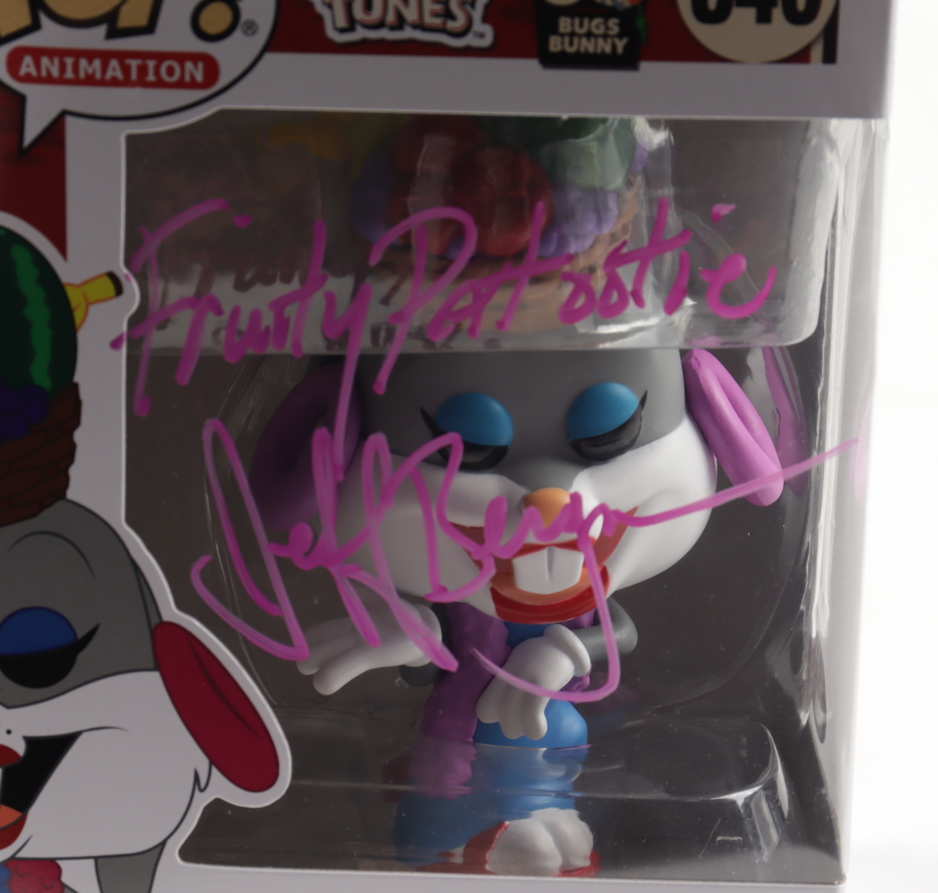Jeff Bergman Signed "Looney Tunes" #840 Bugs Bunny (In Fruit Hat) Funko Pop! Vinyl Figure Inscribed "Fruity Patootie" (PSA COA) at PristineAuction.com Jeff Bergman Signed "Looney Tunes" #840 Bugs Bunny (In Fruit Hat) Funko Pop! Vinyl Figure Inscribed "Fruity Patootie" (PSA COA) at PristineAuction.com